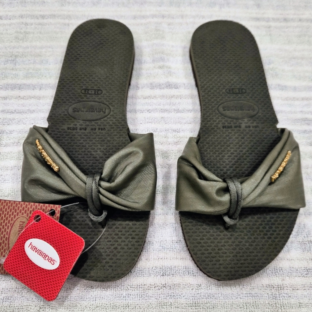 Havaianas Green Bow Flip Flops/Slides NWT